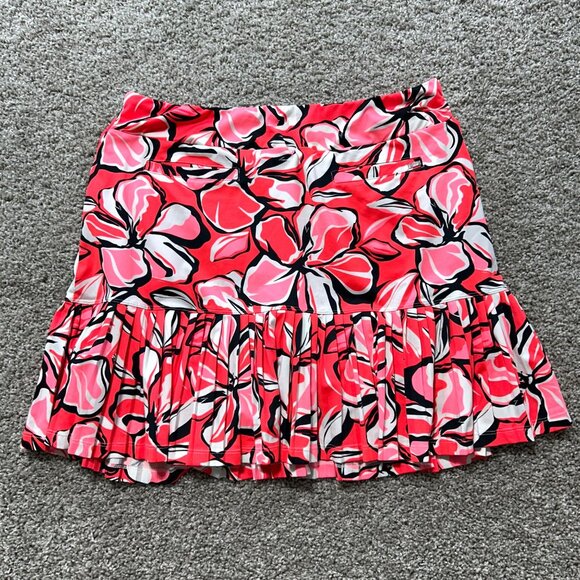 Tail Floral  Women's Sz Large Print Pleated Mini Skirt With Pockets Red/White - Picture 4 of 8